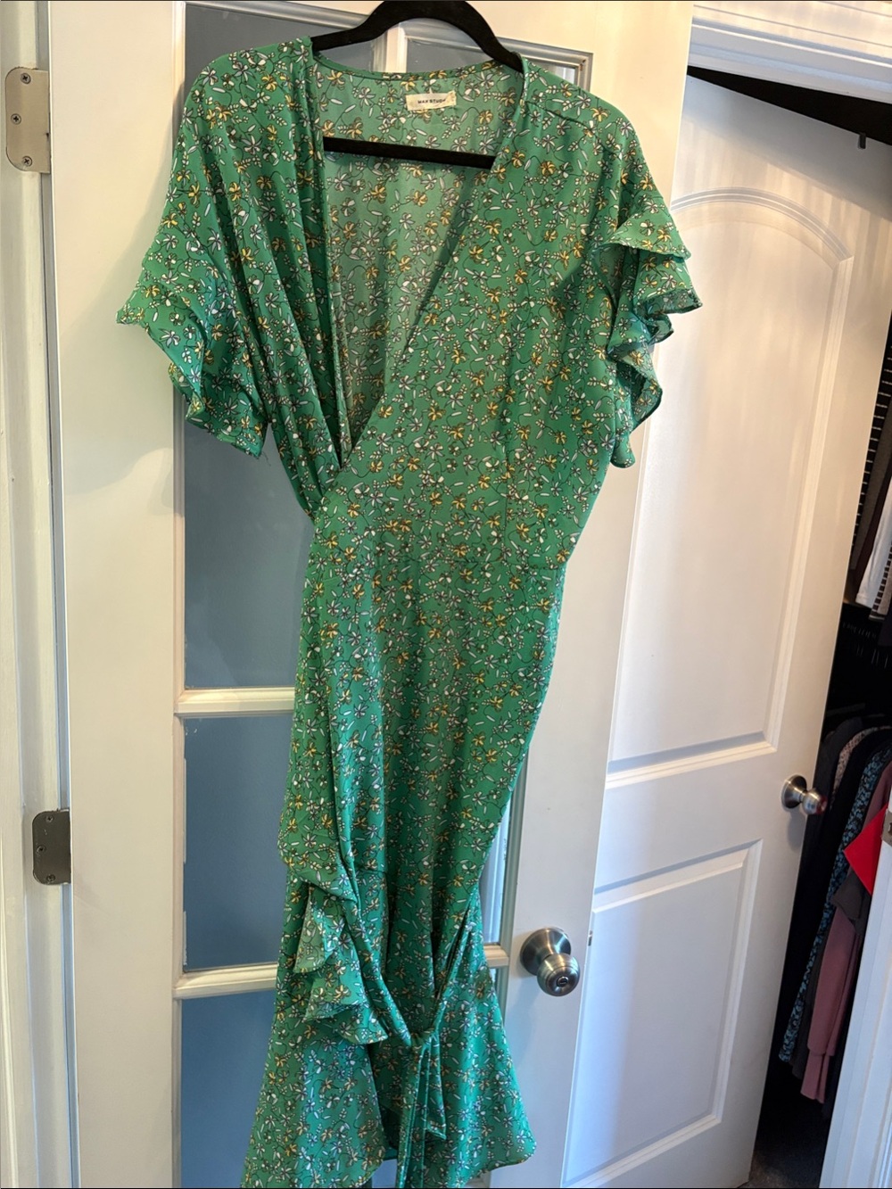 Max Studio Emerald Green Floral Wrap Maxi Dress